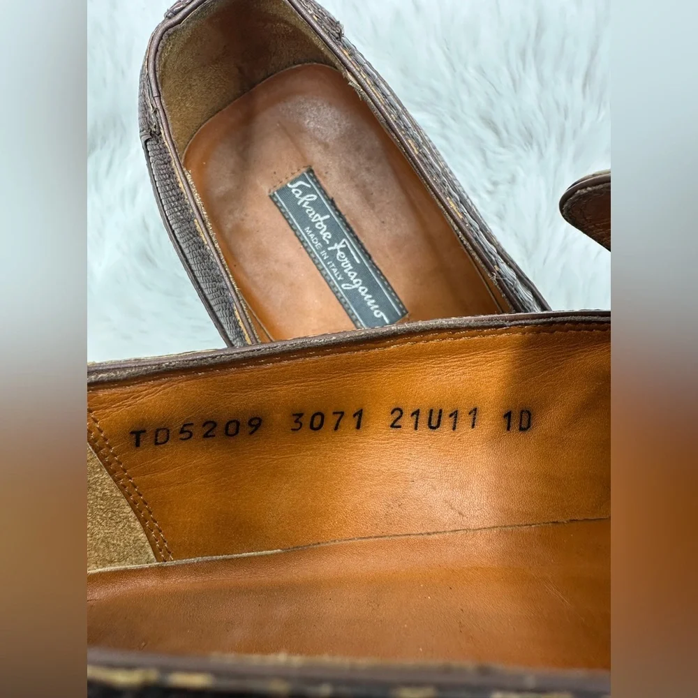 Salvatore ferragamo Lavorazione tramezza lizard Mens‎ loafers 11 D brown leather